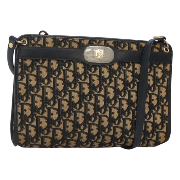Christian Dior Trotter Canvas Shoulder Bag Navy Gold - Picture 1 of 16